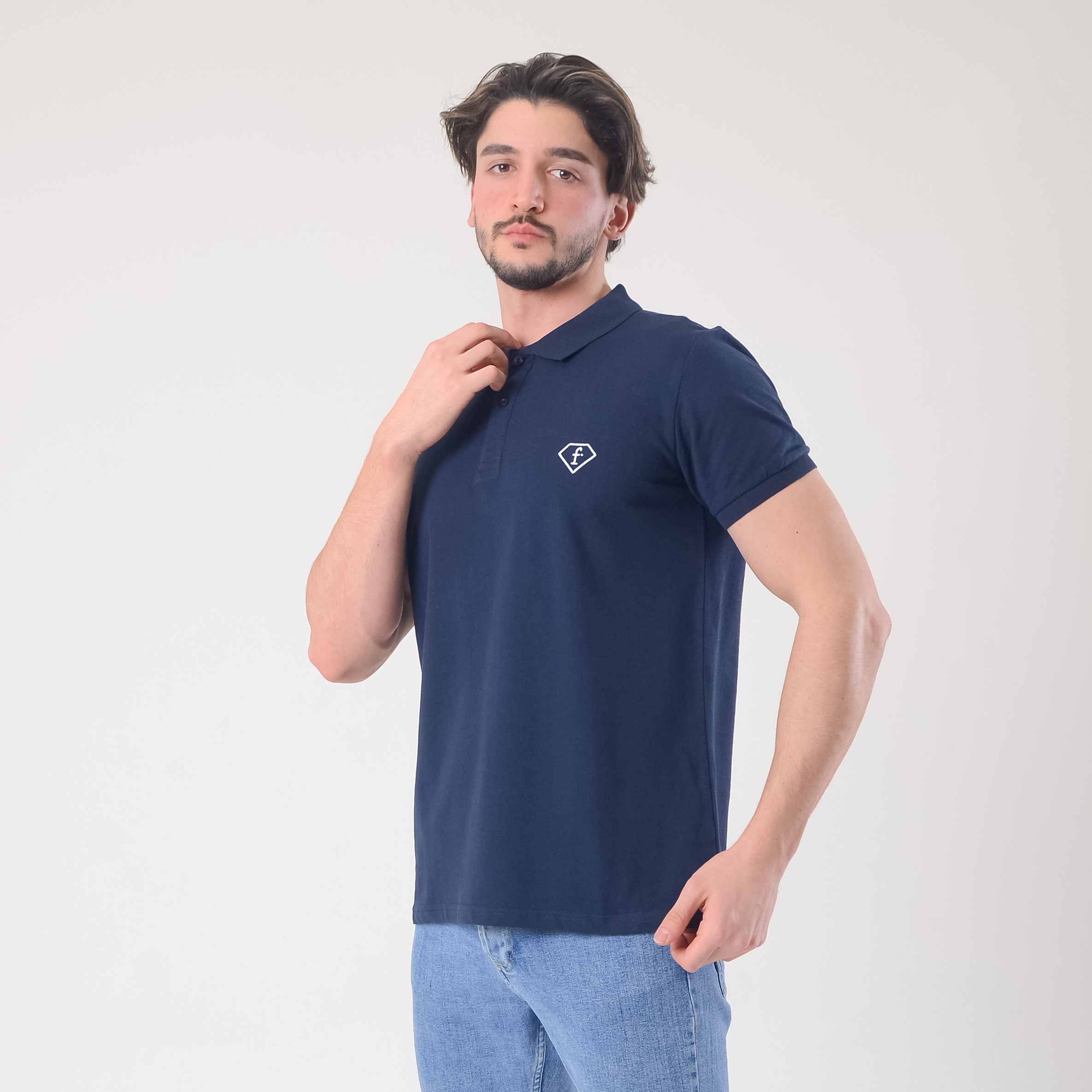 FashionTv LACİVERT Beyaz Nakışlı POLO YAKA T-SHIRT