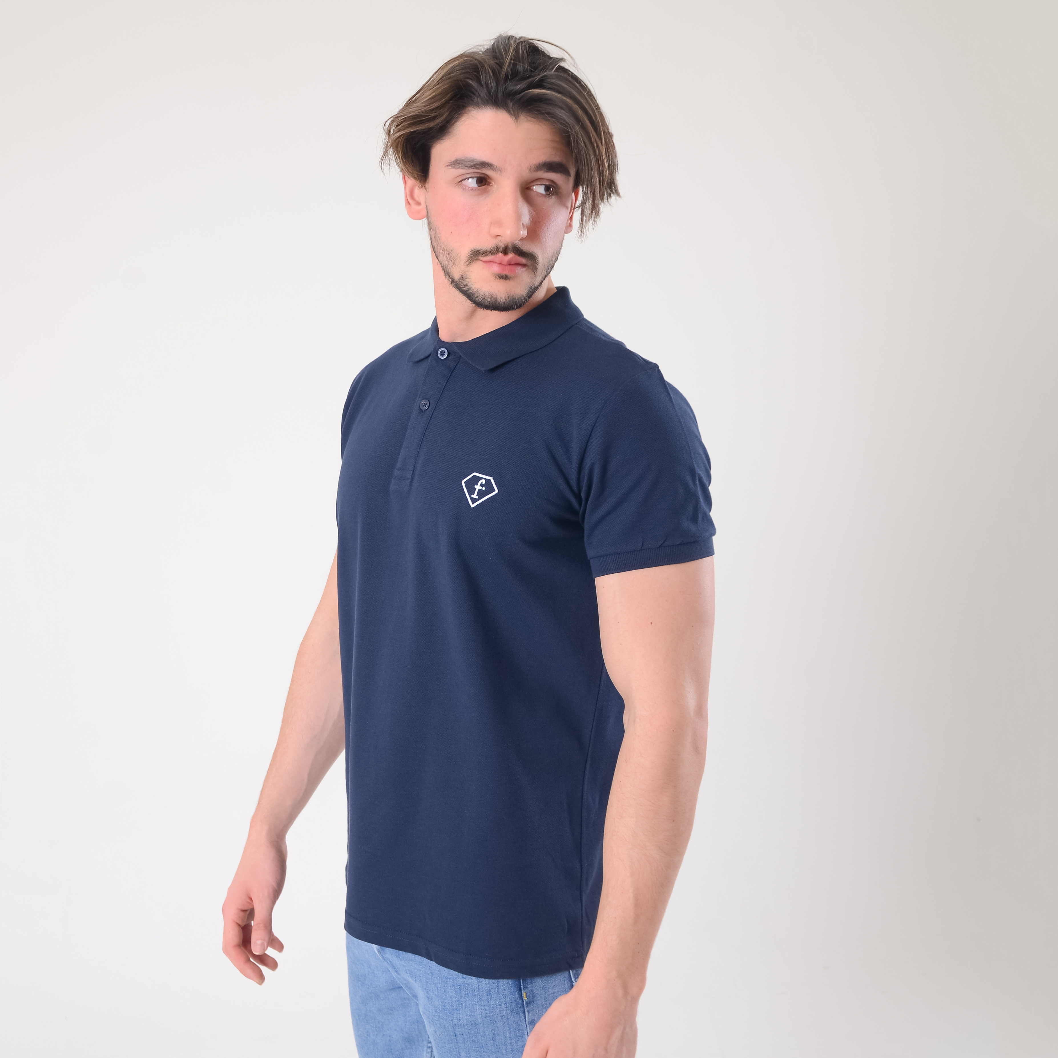 FashionTv LACİVERT Beyaz Nakışlı POLO YAKA T-SHIRT